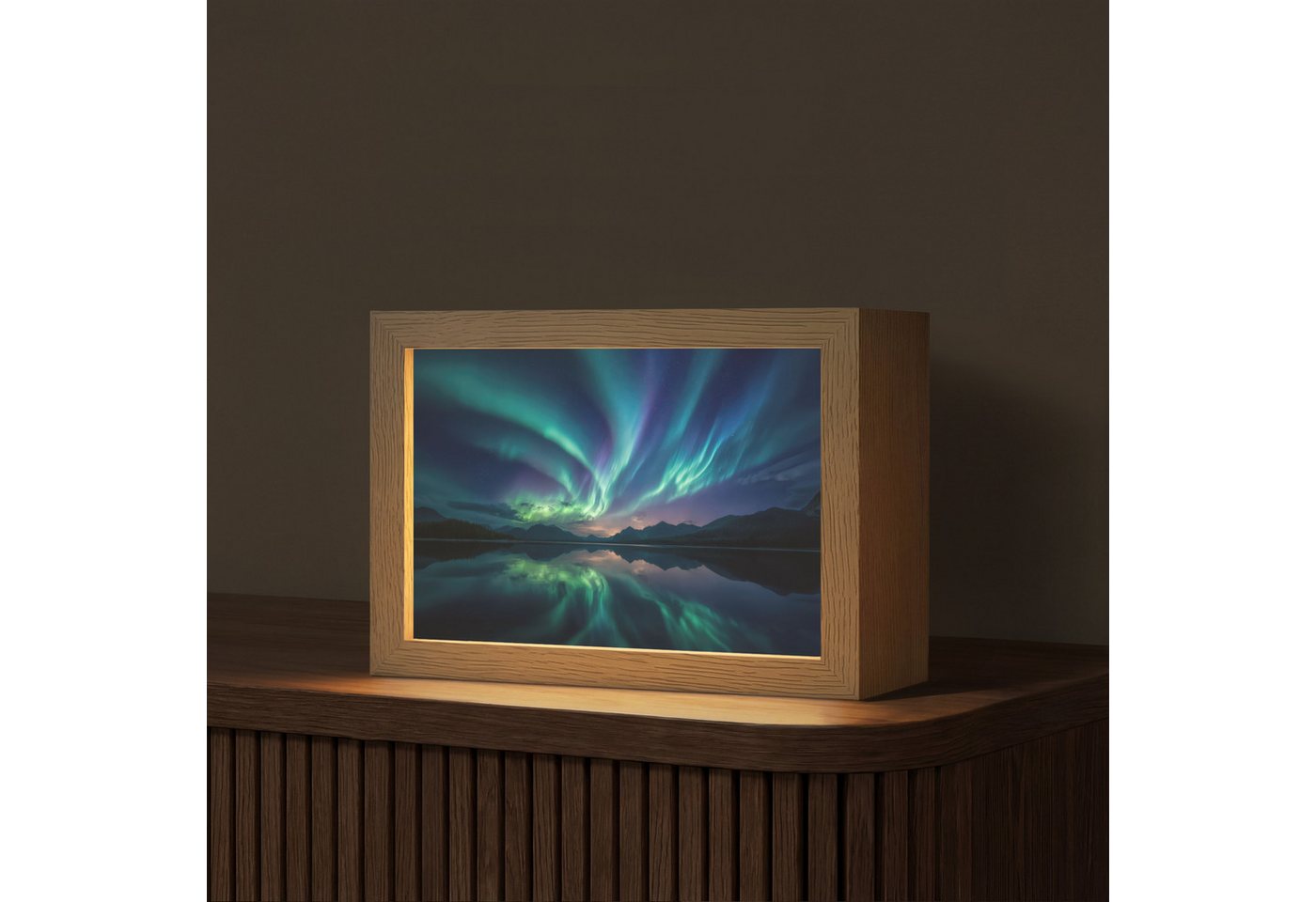 OnlyWow Tischleuchte Lightbox Nordlichter - Farbenfroh - Bergsee, Dimmbar, Farbwechsel, LED, Warmweiß, Kaltweiß, Neutralweiß Einstellbar, Tischlampe, Schreibtischlampe, Desk, Dimmbar, mit Kabel, LED Bild 2