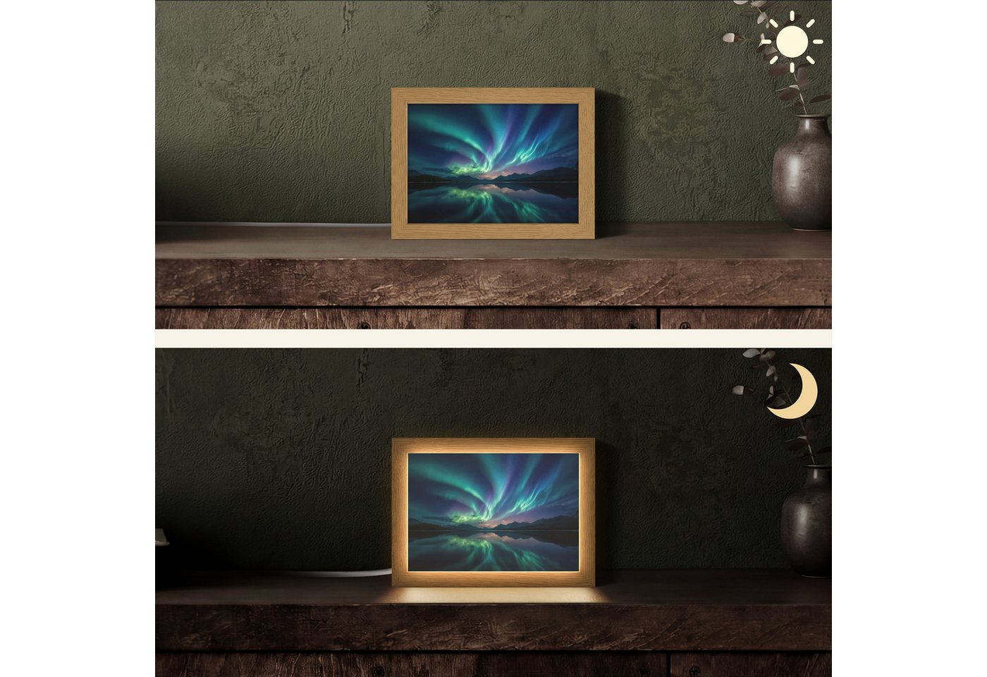 OnlyWow Tischleuchte Lightbox Nordlichter - Farbenfroh - Bergsee, Dimmbar, Farbwechsel, LED, Warmweiß, Kaltweiß, Neutralweiß Einstellbar, Tischlampe, Schreibtischlampe, Desk, Dimmbar, mit Kabel, LED Bild 4