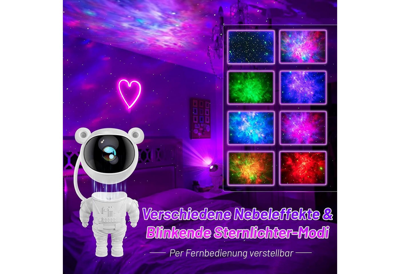 kowdom Nachtlicht Sternenhimmel Projektor Astronaut Nachtlicht mit Fernbedienung Timer, LED, mehrfarbig, wählbar, Astronaut-Design, Fernbedienung, Timer, 360° Rotation, Sterne Bild 4