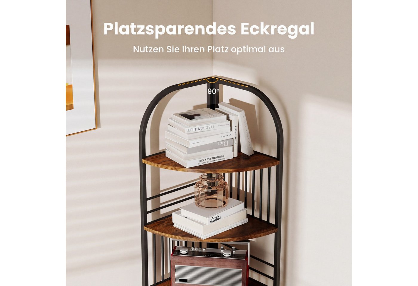 COSTWAY Bücherregal, Eckregal 6 Ebenen Standregal Metallrahmen 42x42x181,5cm Bild 3