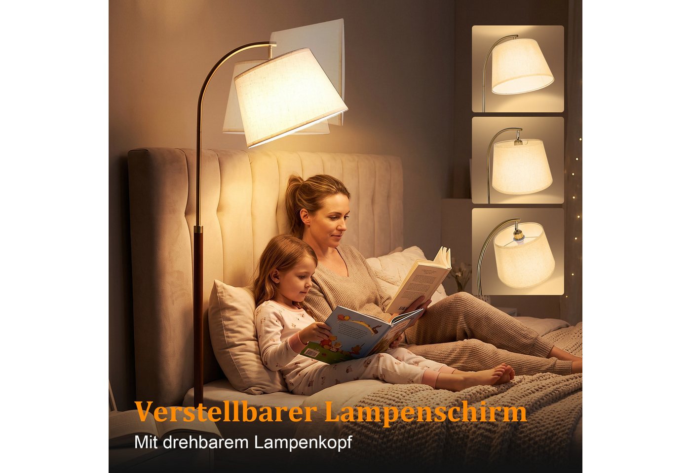 Lapamax Stehlampe für Wohnzimmer, Dimmbar 3 Farbtemperaturen Smart-App+Fernbedienung, RGB Bogenlampe mit Fußtaster und Glühbirne, Lampenschirm aus Stoff Bild 3
