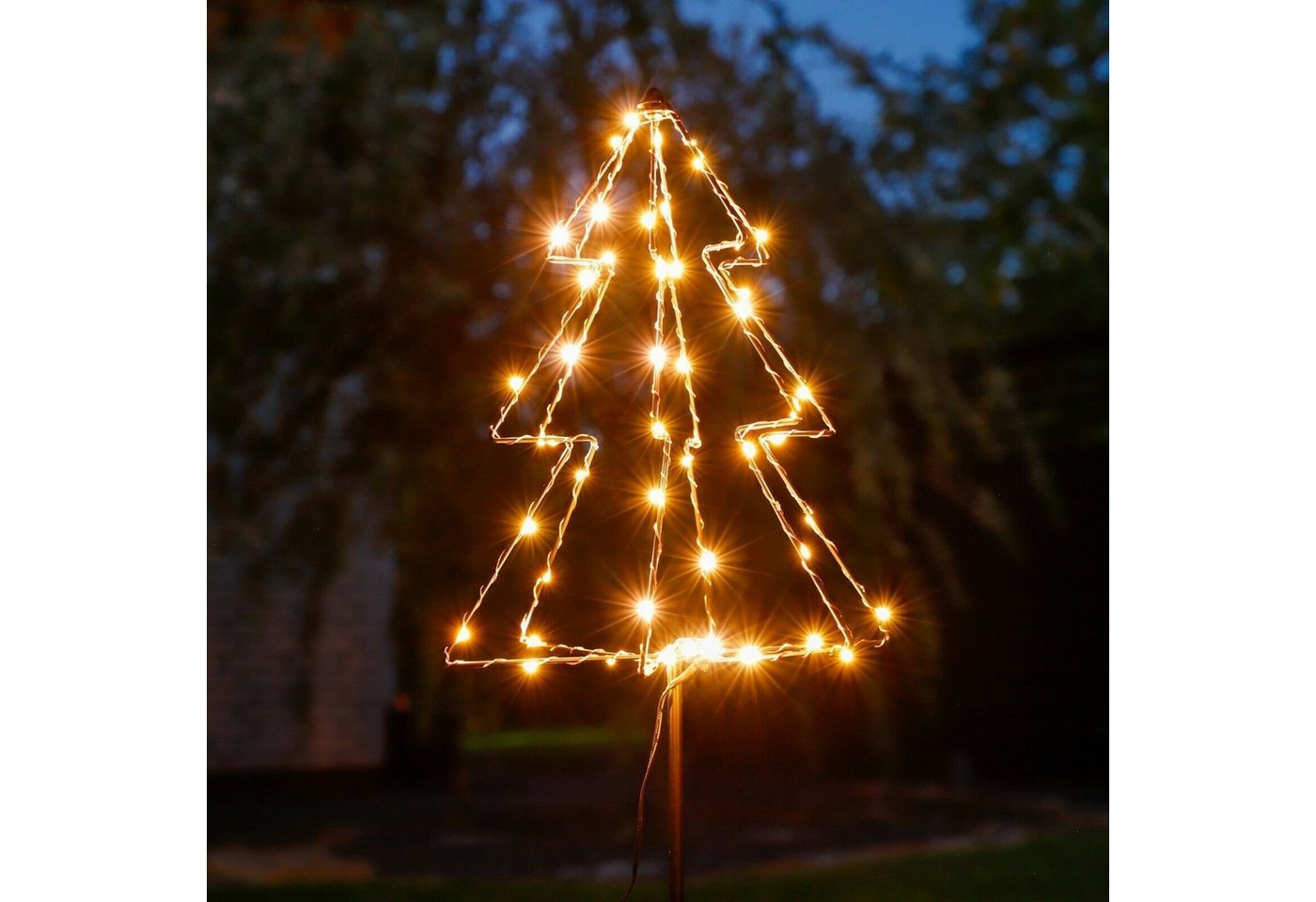 Meinposten LED-Lichterkette LED Gartenstecker Tannenbaum Weihnachtsbeleuchtung warmweiß, 6-Stunden-Timer