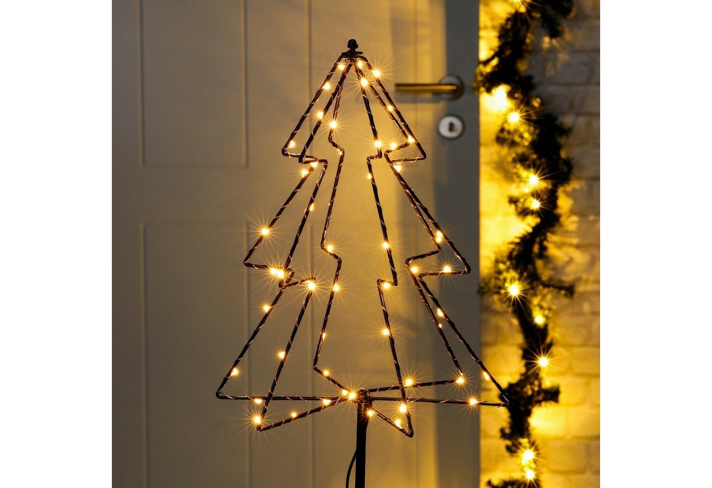 Meinposten LED-Lichterkette LED Gartenstecker Tannenbaum Weihnachtsbeleuchtung warmweiß, 6-Stunden-Timer Bild 2