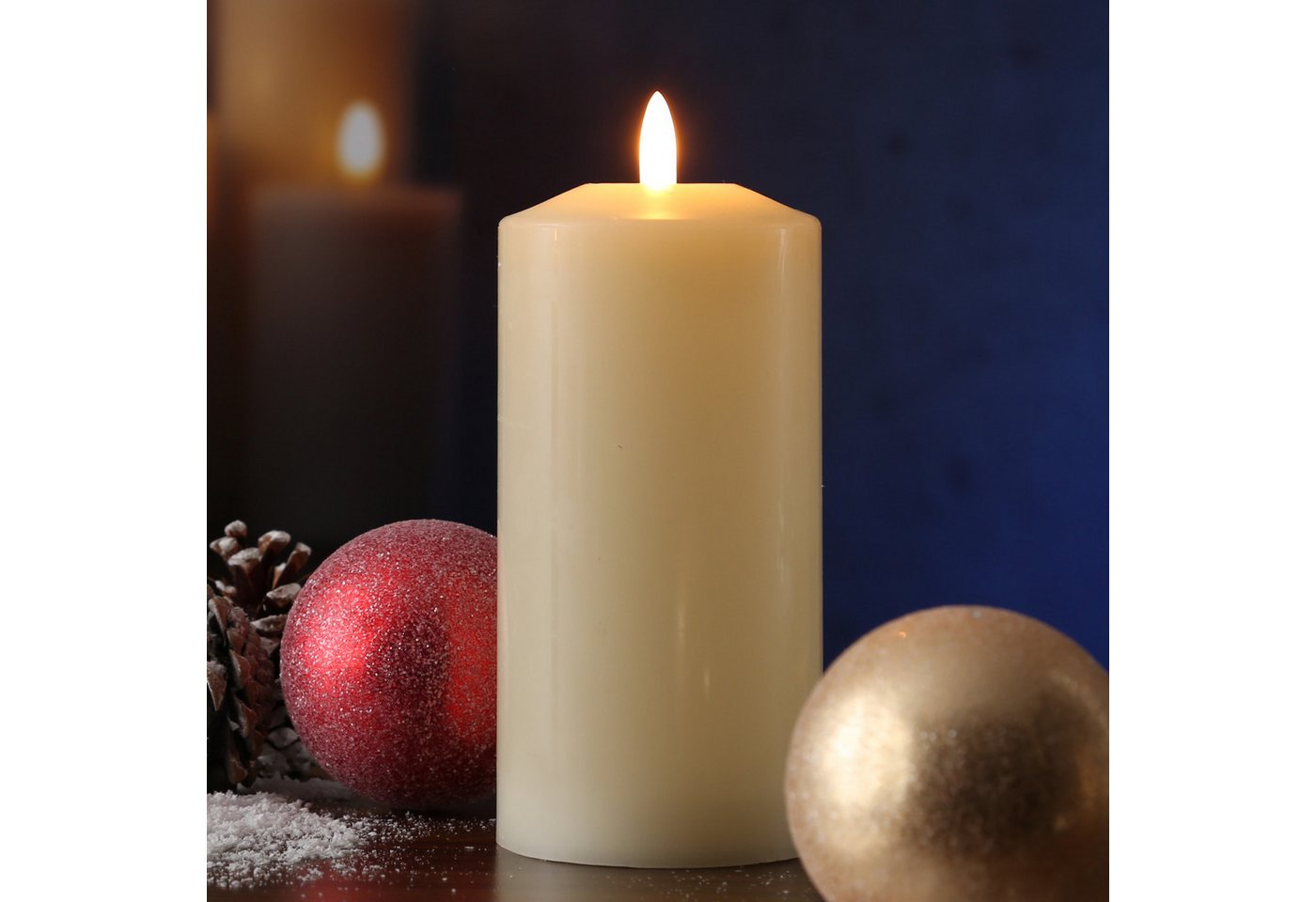 MARELIDA LED-Kerze Stumpenkerze Echtwachs flackernd H: 17,5cm D: 7,5cm Timer creme, LED Classic, warmweiß (2100K bis 3000K) Bild 2