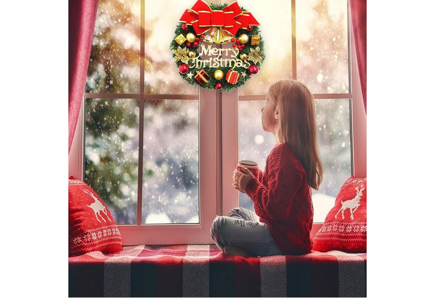 Coonoor Dekokranz 30cm Künstlicher Weihnachtskranz Türkranz Weihnachtsdekoration, für Einkaufszentren Schaufenster Innen Außen Bild 5