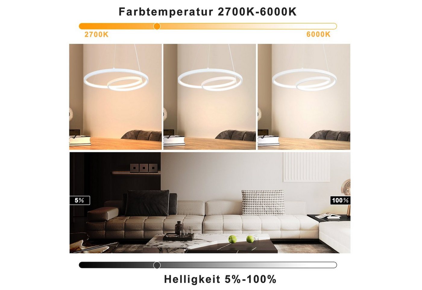 ZMH Pendelleuchte 40CM Design Modern für Wohnzimmer Schlafzimmer Küche Esszimmer, dimmbar, LED fest integriert, LED × höhenverstellbar Bild 4