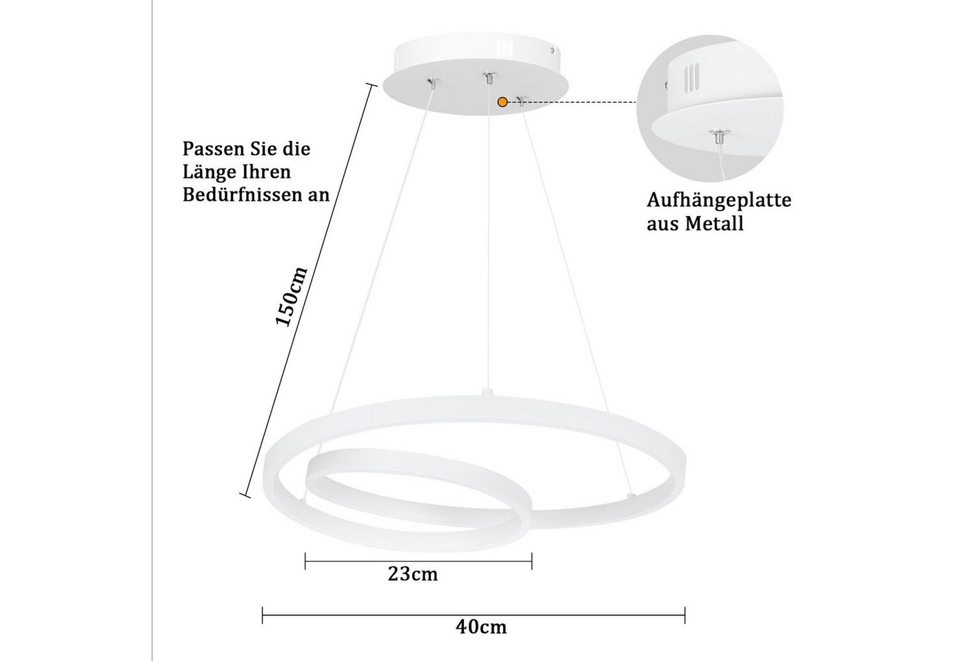 ZMH Pendelleuchte 40CM Design Modern für Wohnzimmer Schlafzimmer Küche Esszimmer, dimmbar, LED fest integriert, LED × höhenverstellbar Bild 5