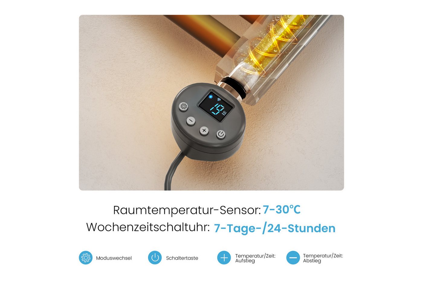Heilmetz Elektrischer Badheizkörper mit Smart WLAN Thermostat Heizstab, 500W, Intelligente App/Sprachsteuerung, Anthrazit, Geeignet für 6 m² Bild 4