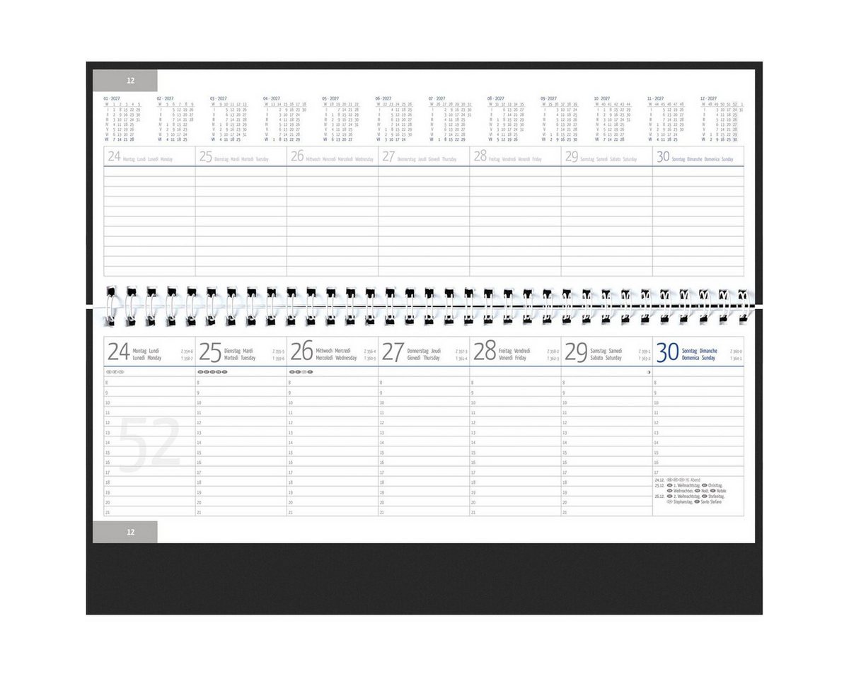 GÜSS Kalender Schreibtischkalender Schreibtischquerkalender 1 Woche auf 2 Seiten schwarz Kalendarium 2027 Bild 2