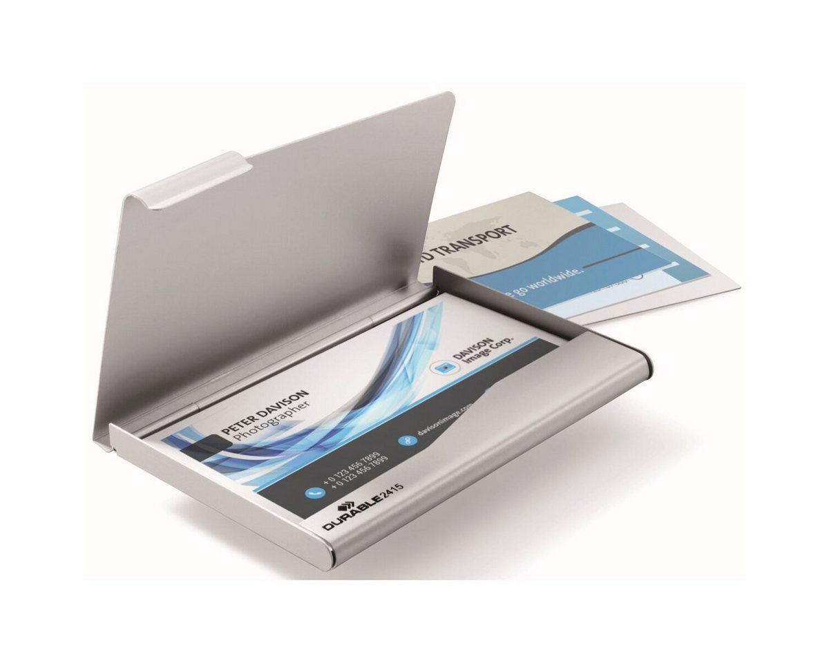 DURABLE Visitenkartenhülle Visitenkarten-Box für 20 Karten metallic silber Bild 2