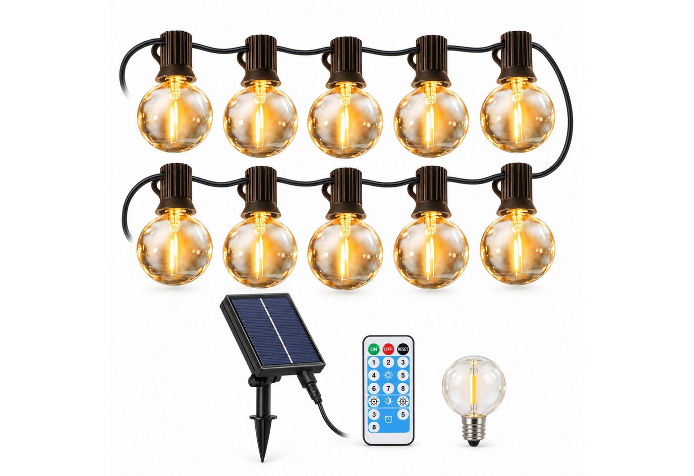 Norvéa Home LED-Lichterkette Solar-LED-Lichterkette außen, dimmbar, Fernbedienung & Timer, IP65, Solarbetrieben, 8 Leuchtmodi, dimmbar, Timer, Fernbedienung Bild 4