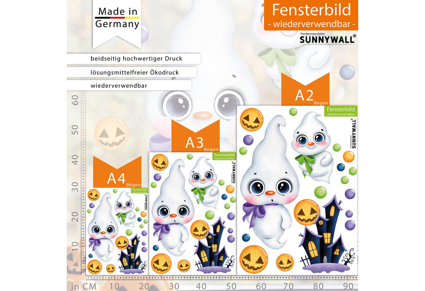 Sunnywall Fensterbild Fensterbild wiederverwendbare Fensterbilder Halloween Gespenster, wiederverwendbar, statisch haftend, beidseitiger Druck Bild 3