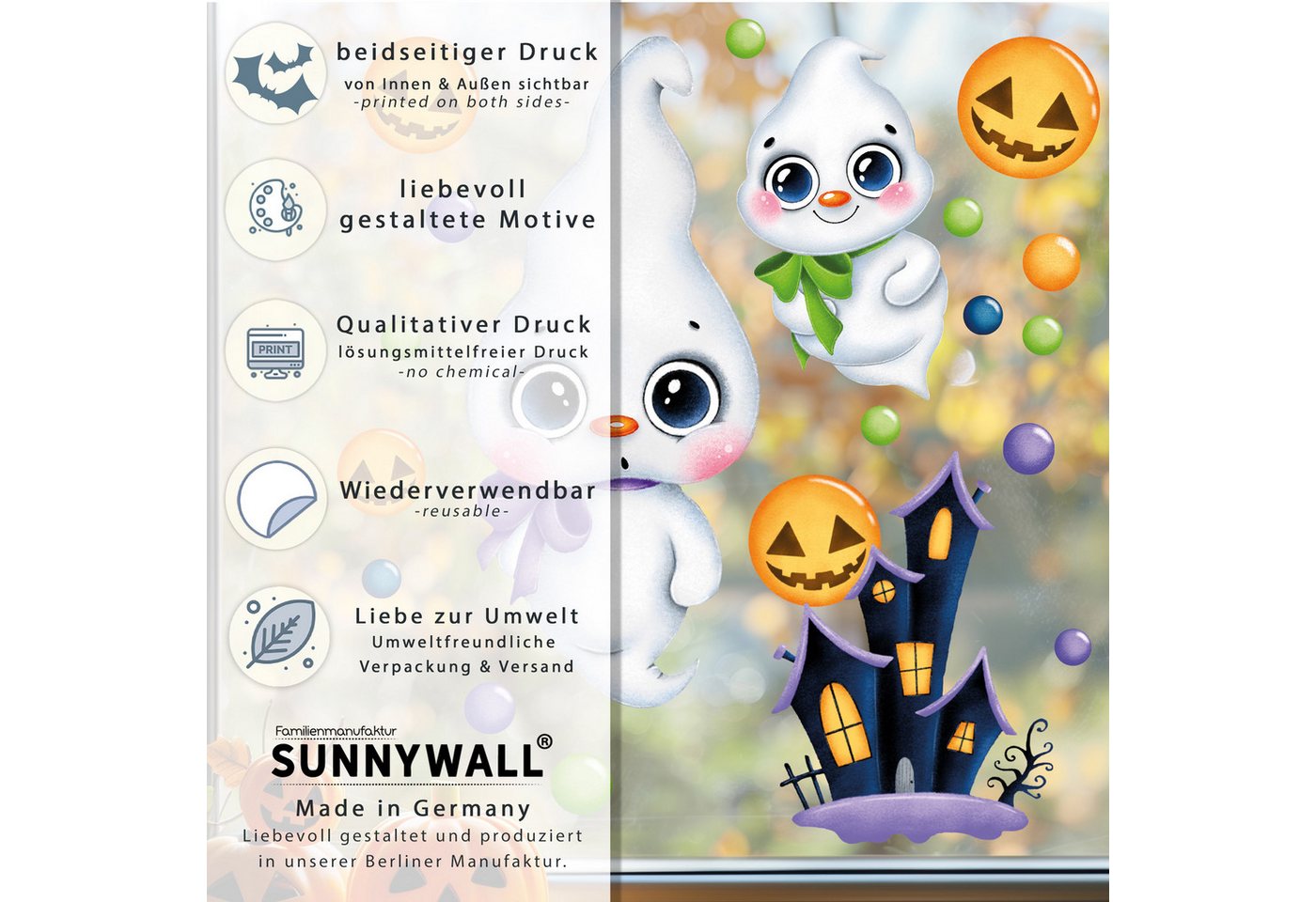 Sunnywall Fensterbild Fensterbild wiederverwendbare Fensterbilder Halloween Gespenster, wiederverwendbar, statisch haftend, beidseitiger Druck Bild 5