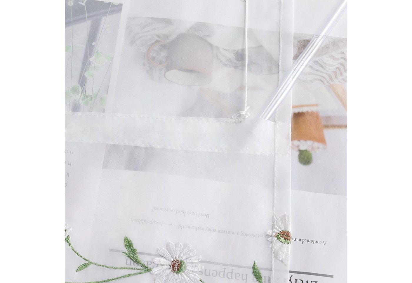 Joyswahl Raffrollo Voile Raffgardine mit Blumenstickerei leicht für Fenster weiß, mit Schlaufen, Gardinenstange, Einfach zu installieren, Bestickte Gardine mit Blumen, Landhausstil Bild 4