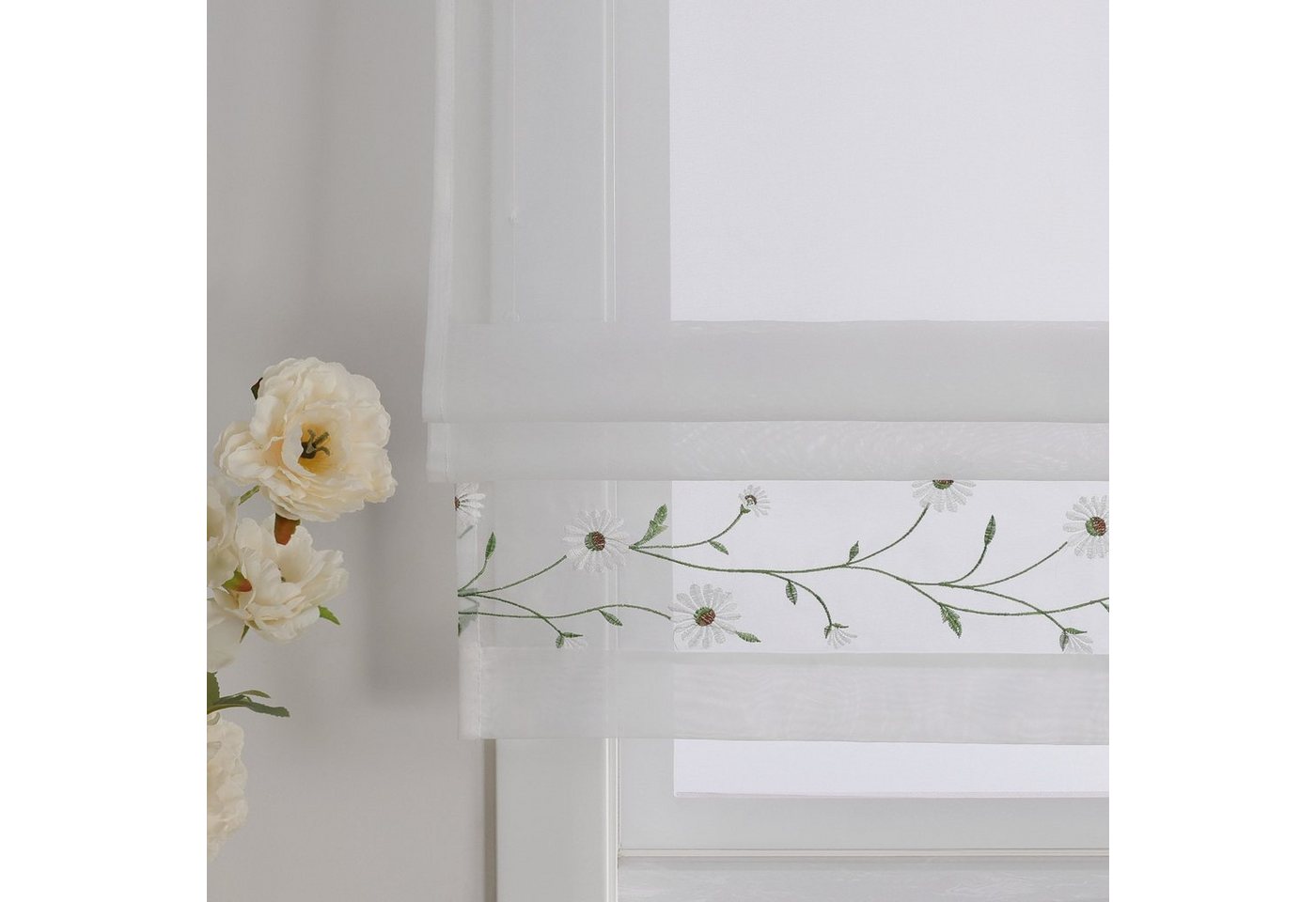 Joyswahl Raffrollo Voile Raffgardine mit Blumenstickerei leicht für Fenster weiß, mit Schlaufen, Gardinenstange, Einfach zu installieren, Bestickte Gardine mit Blumen, Landhausstil Bild 5