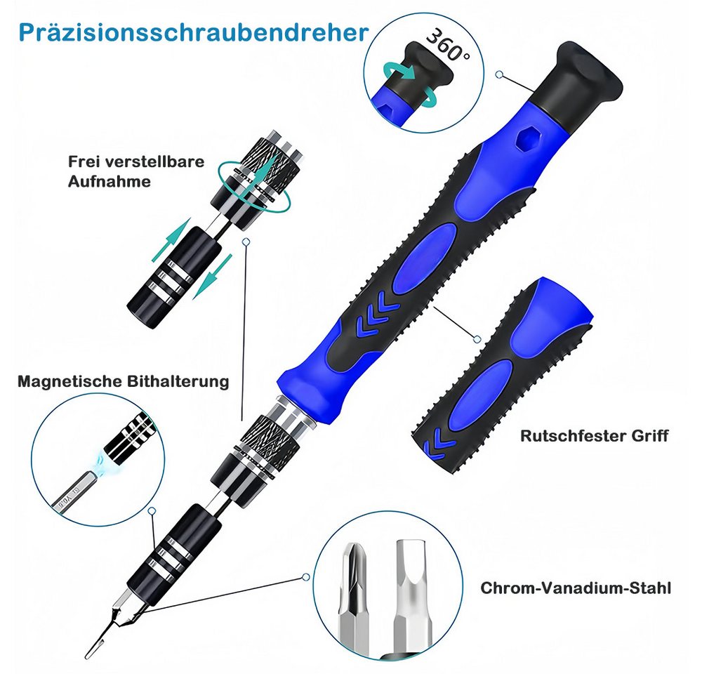 AFKSMILE Schraubendreher 142-teilig Isoliertes Elektriker-Schraubendreher Präzisionsschraubend, (142 St)Rutschfeste griffe, magnetische Spitzen professioneller Koffer Bild 2