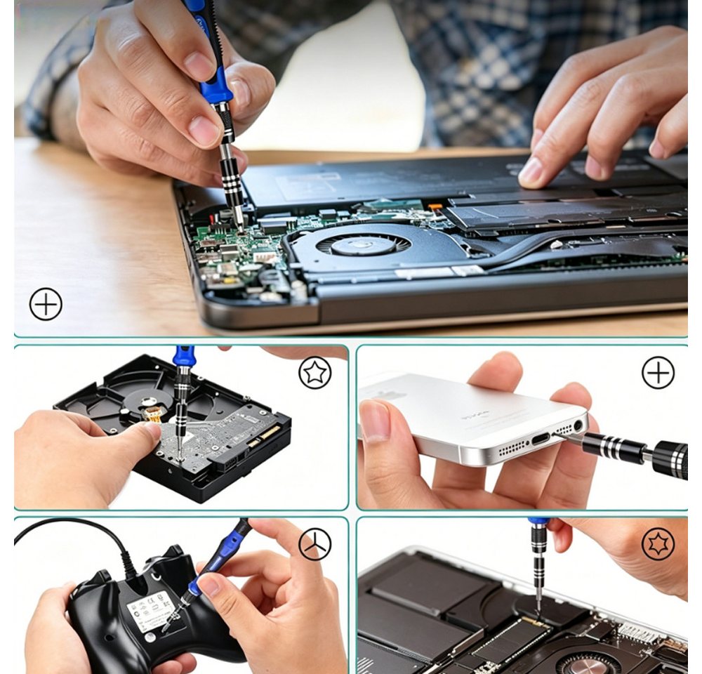 AFKSMILE Schraubendreher 142-teilig Isoliertes Elektriker-Schraubendreher Präzisionsschraubend, (142 St)Rutschfeste griffe, magnetische Spitzen professioneller Koffer Bild 5