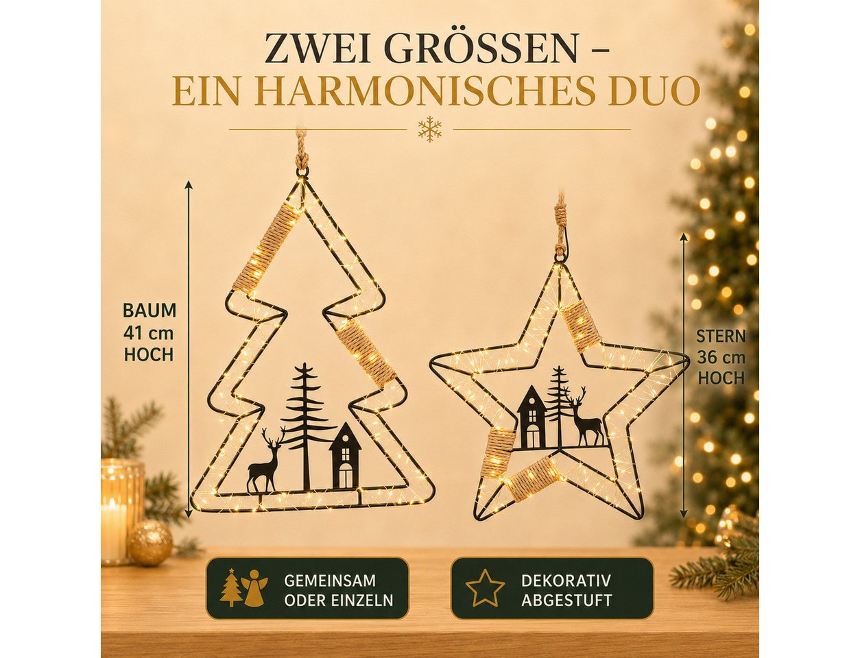 formano LED Dekolicht LED Weihnachtshänger 2er Set Baum & Stern, 41/36 cm je 102 LEDs, LED fest integriert
