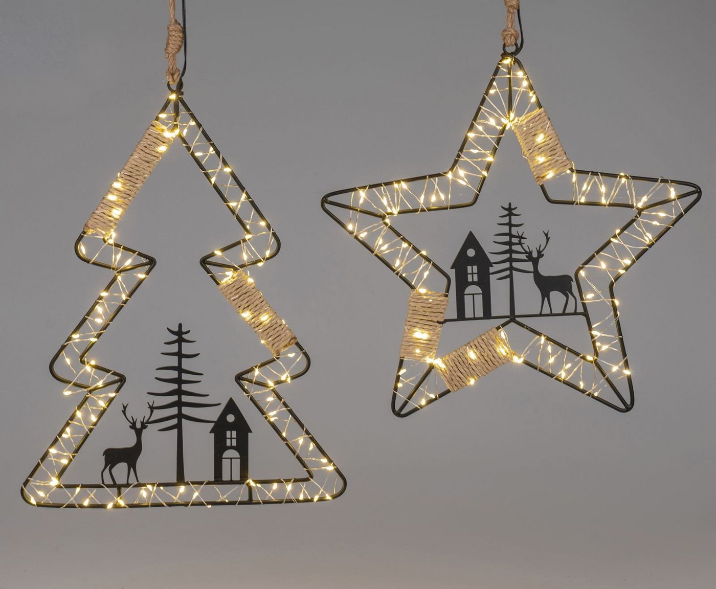 formano LED Dekolicht LED Weihnachtshänger 2er Set Baum & Stern, 41/36 cm je 102 LEDs, LED fest integriert Bild 2