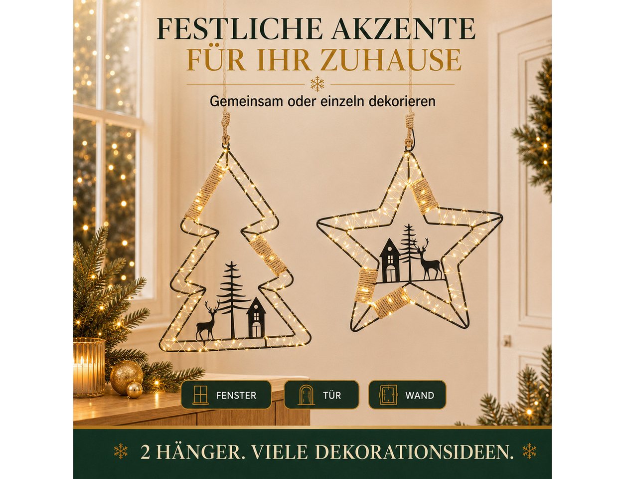 formano LED Dekolicht LED Weihnachtshänger 2er Set Baum & Stern, 41/36 cm je 102 LEDs, LED fest integriert Bild 3