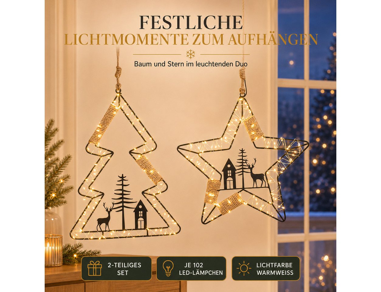 formano LED Dekolicht LED Weihnachtshänger 2er Set Baum & Stern, 41/36 cm je 102 LEDs, LED fest integriert Bild 4