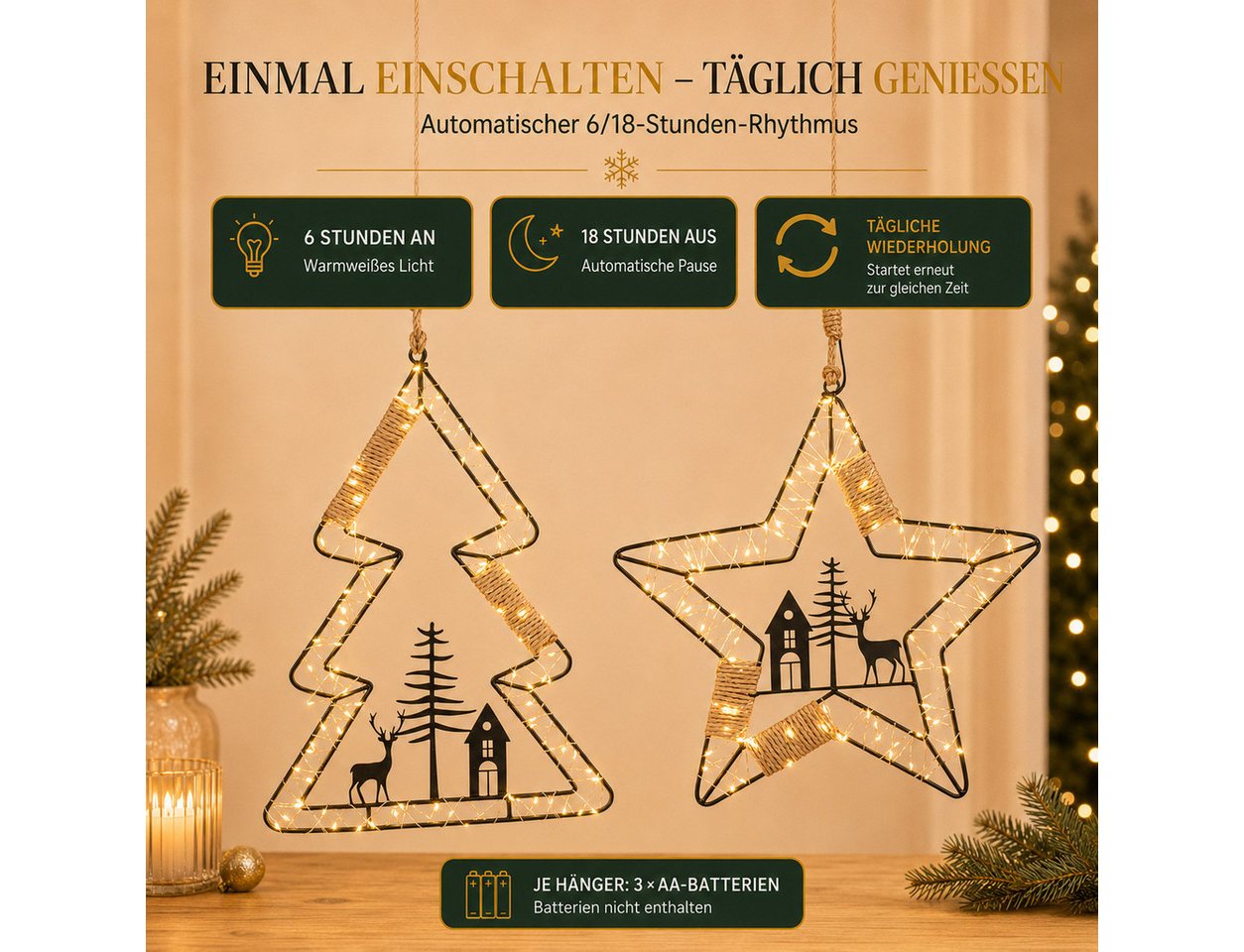 formano LED Dekolicht LED Weihnachtshänger 2er Set Baum & Stern, 41/36 cm je 102 LEDs, LED fest integriert Bild 5