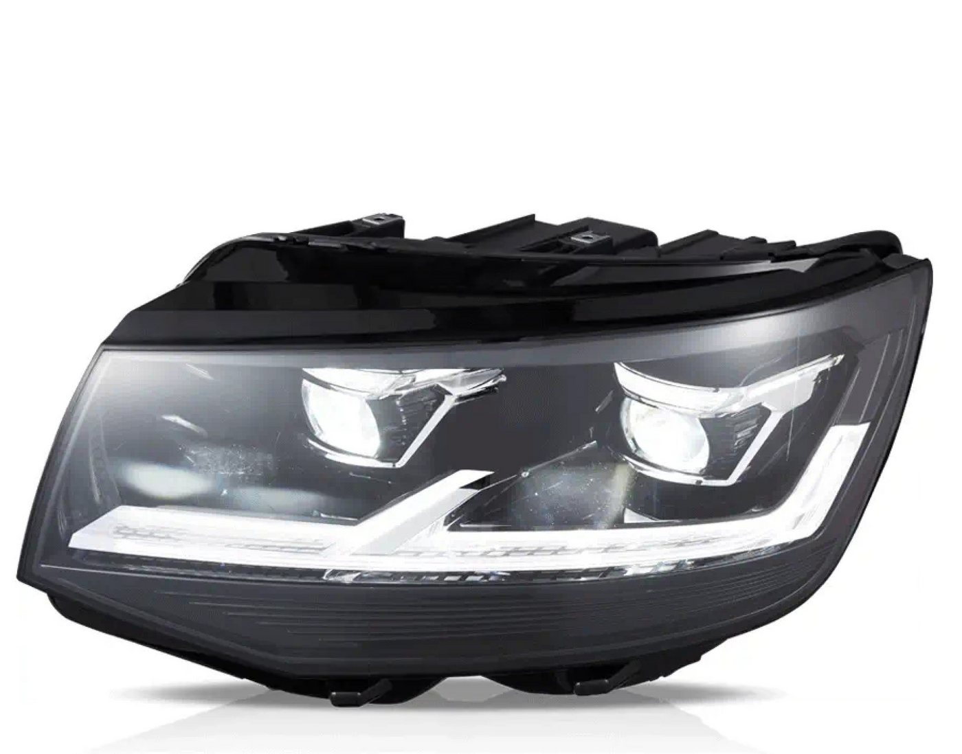 LLCTOOLS KFZ-Ersatzleuchte Voll LED Scheinwerfer Passend für Volkswagen T6 15–19 Schwarz DRL, LED, Plug & Play, E-Prüfzeichen, elektrische Leuchtweitenregulierung