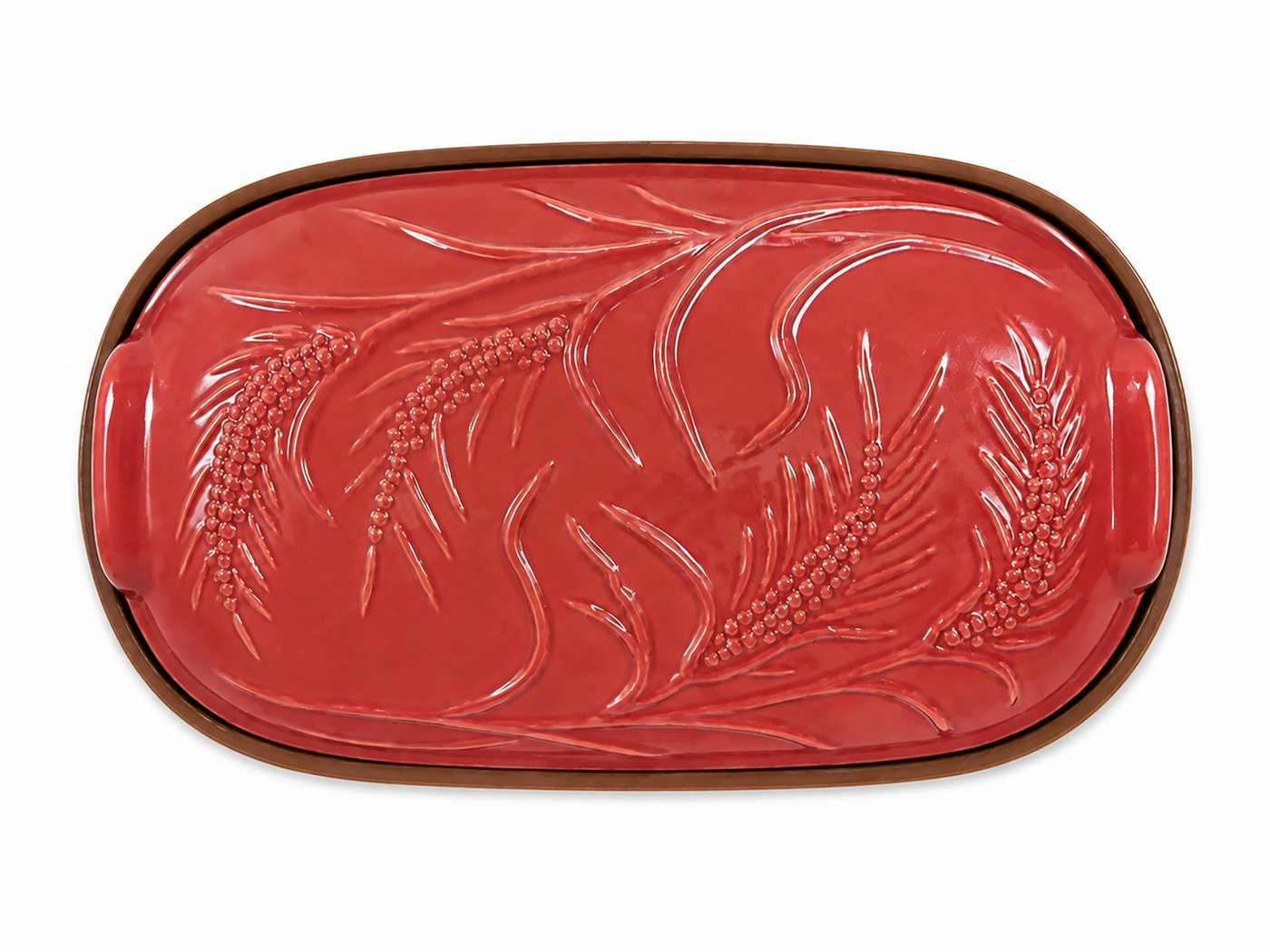 KERAZO Brotbackform 4,5L Keramik Bräter mit Deckel Brottopf Auflaufform 38x24x15 cm, rot, Mit dekorativem Getreidemuster auf Deckel und Unterteil Bild 4
