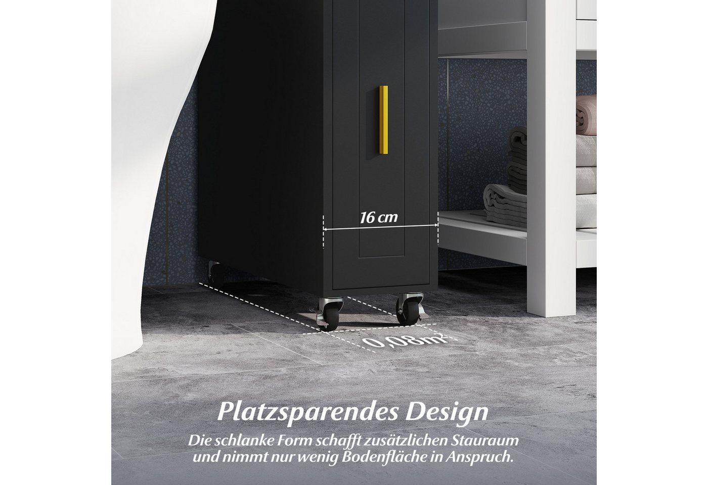 COSTWAY Badkommode Nischenschrank schmal auf Rollen, mit Schublade Bild 3