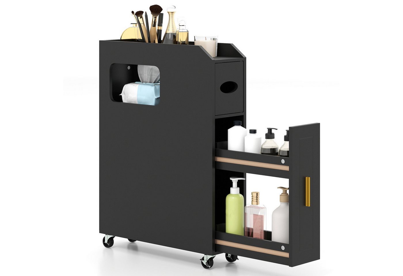 COSTWAY Badkommode Nischenschrank schmal auf Rollen, mit Schublade Bild 5