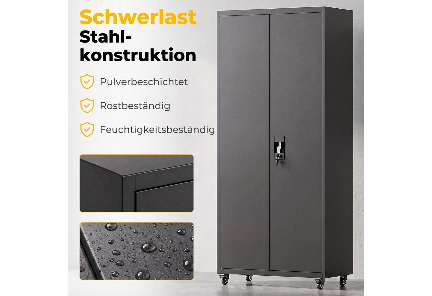 HOMCOM Werkstattwagen Abschließbarer Metallschrank mit Rollen, leer, max. Traglast:250 kg, 0-tlg. Werkzeugset, (Set, 1-tlg., Metallschrank mit Rollen), Abschließbar, 4 verstellbare Böden, Rollen Bild 5