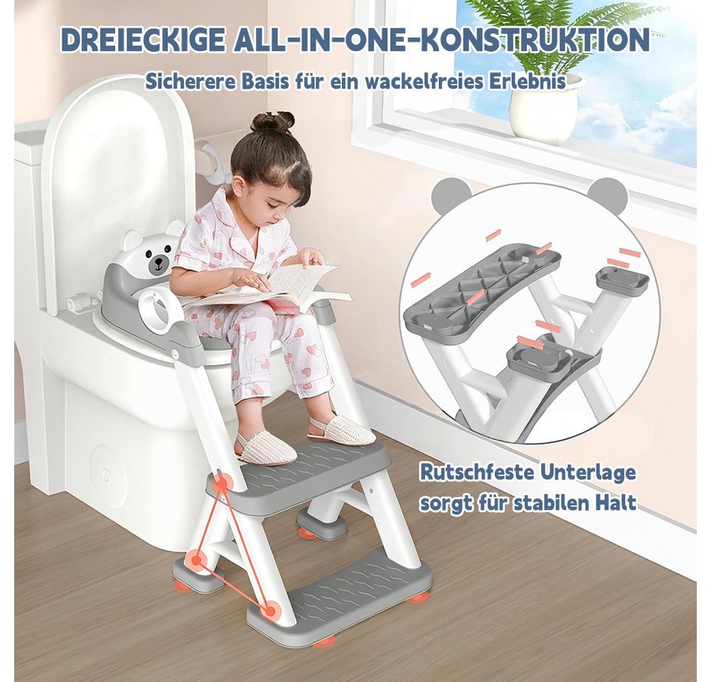 AFKSMILE Toilettentrainer Toilettentrainer für Kinder, 2 in 1 Kind Toilettensitz mit Treppe, Toilet Training, Spritz und Rutschfestes Trittbrett, Höhenverstellbar