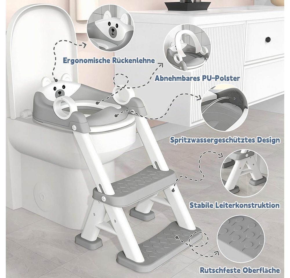 AFKSMILE Toilettentrainer Toilettentrainer für Kinder, 2 in 1 Kind Toilettensitz mit Treppe, Toilet Training, Spritz und Rutschfestes Trittbrett, Höhenverstellbar Bild 3