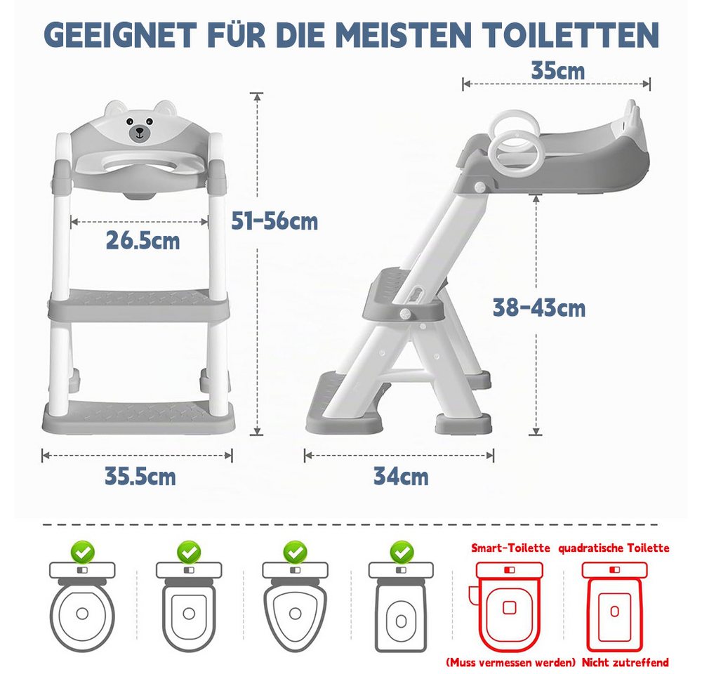 AFKSMILE Toilettentrainer Toilettentrainer für Kinder, 2 in 1 Kind Toilettensitz mit Treppe, Toilet Training, Spritz und Rutschfestes Trittbrett, Höhenverstellbar Bild 4