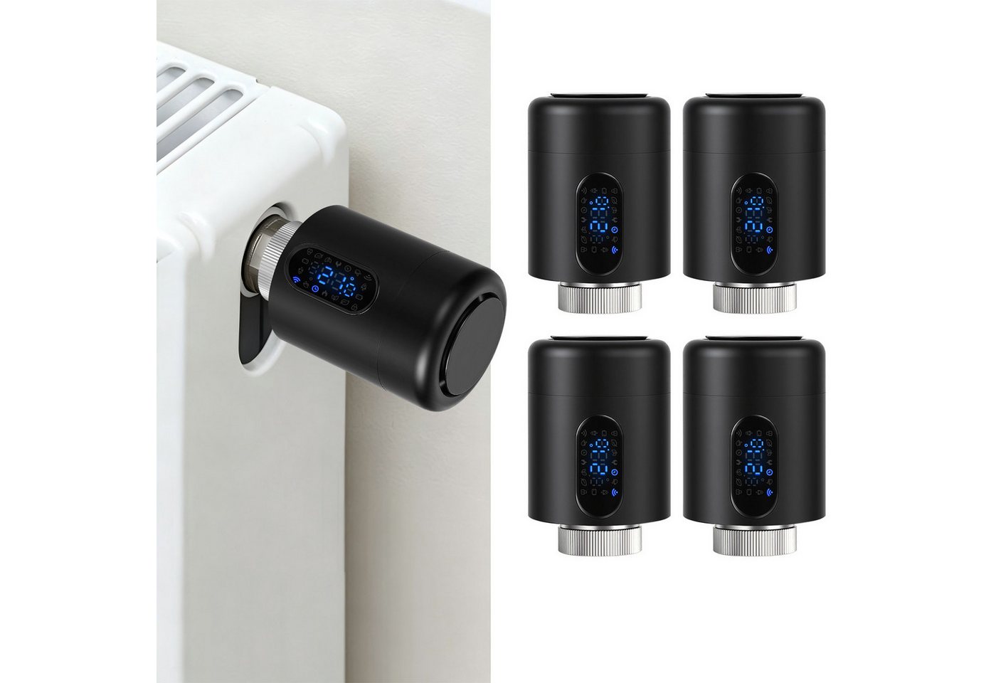 Clanmacy Heizkörperthermostat Smartes Thermostat WiFi, App-Steuerung, Smart Life/Tuya, Schwarz, 4er, (28 St) Bild 2