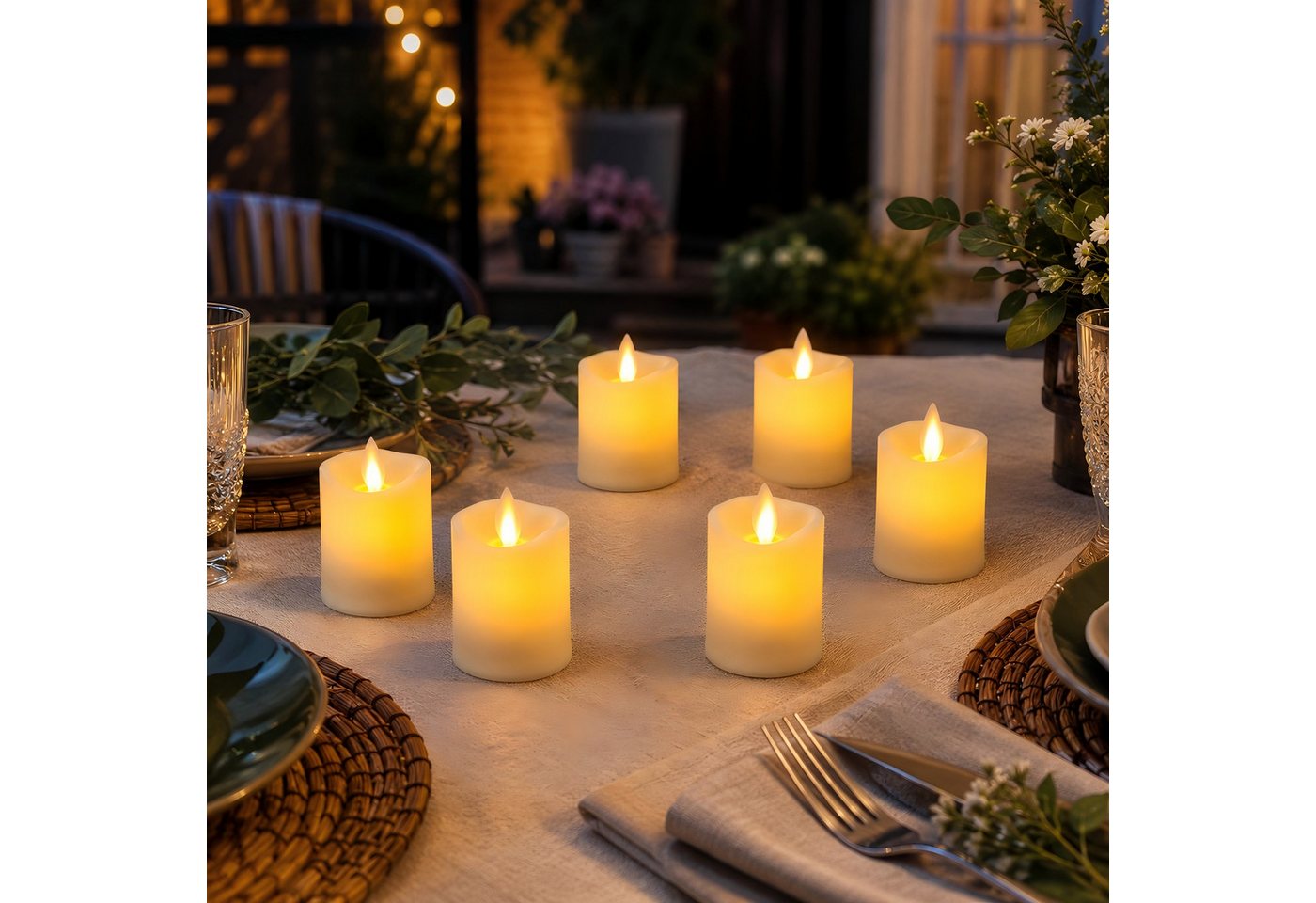 JHY DESIGN LED-Kerze 5x7 cm, Flammenlose Stumpenkerzen mit Flammeneffekt, Batteriebetrieb, Laternen-Deko