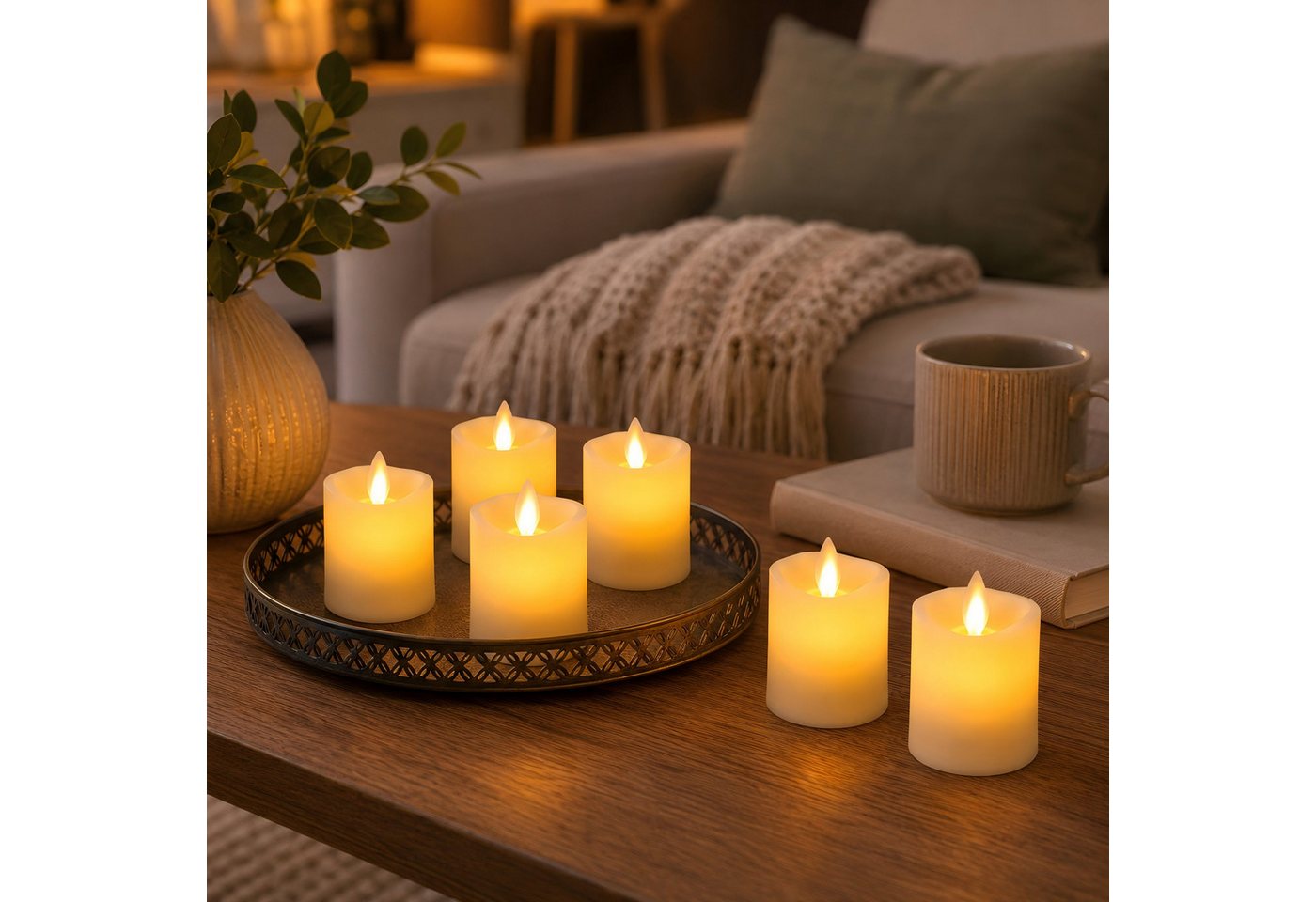 JHY DESIGN LED-Kerze 5x7 cm, Flammenlose Stumpenkerzen mit Flammeneffekt, Batteriebetrieb, Laternen-Deko Bild 5