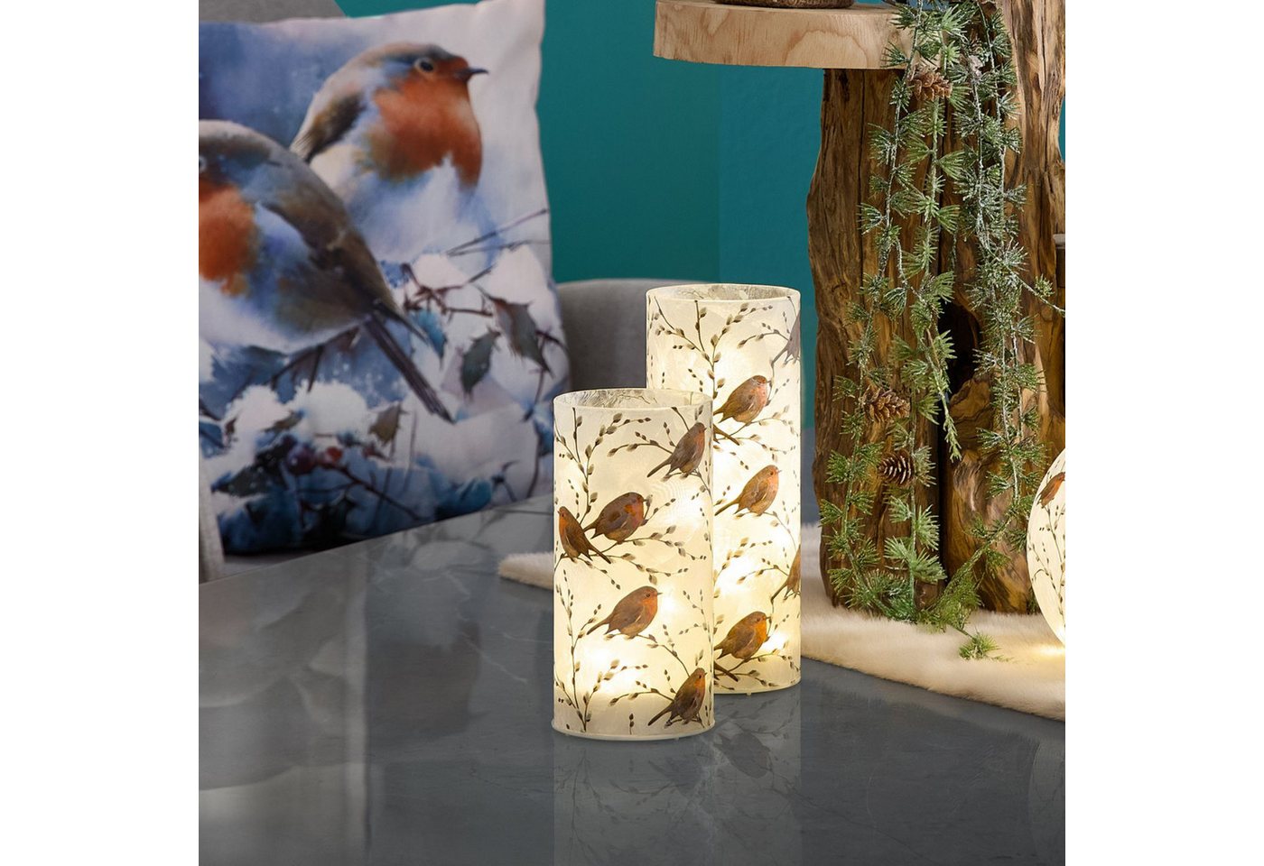 formano LED Dekolicht Winterzeit, LED, Mit Timerfunktion, Weiß, Rotkehlchen, H: 20cm