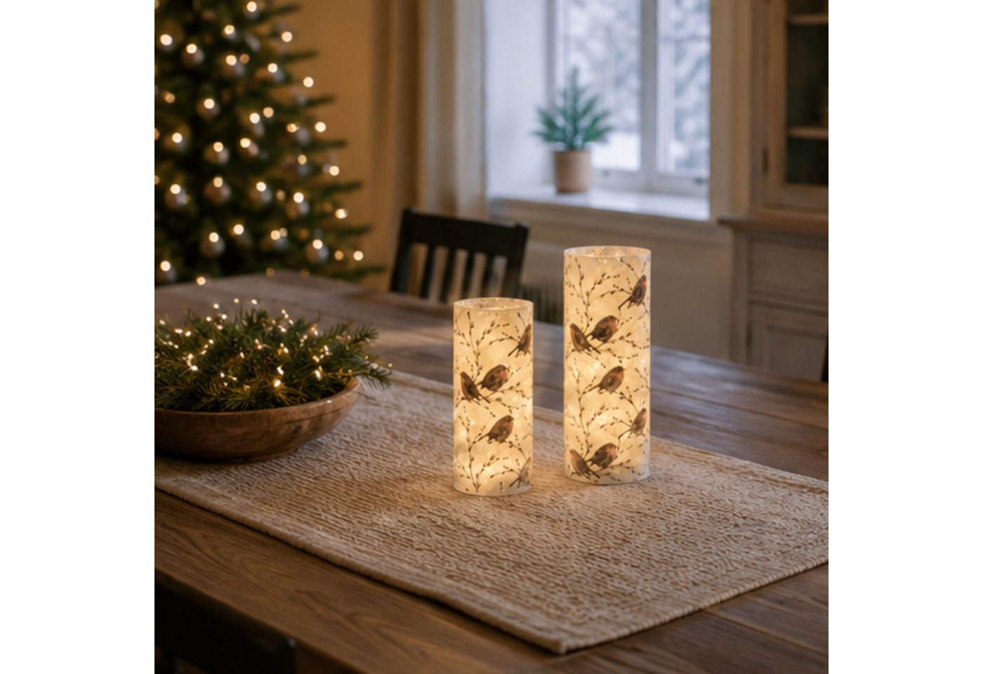 formano LED Dekolicht Winterzeit, LED, Mit Timerfunktion, Weiß, Rotkehlchen, H: 20cm Bild 3