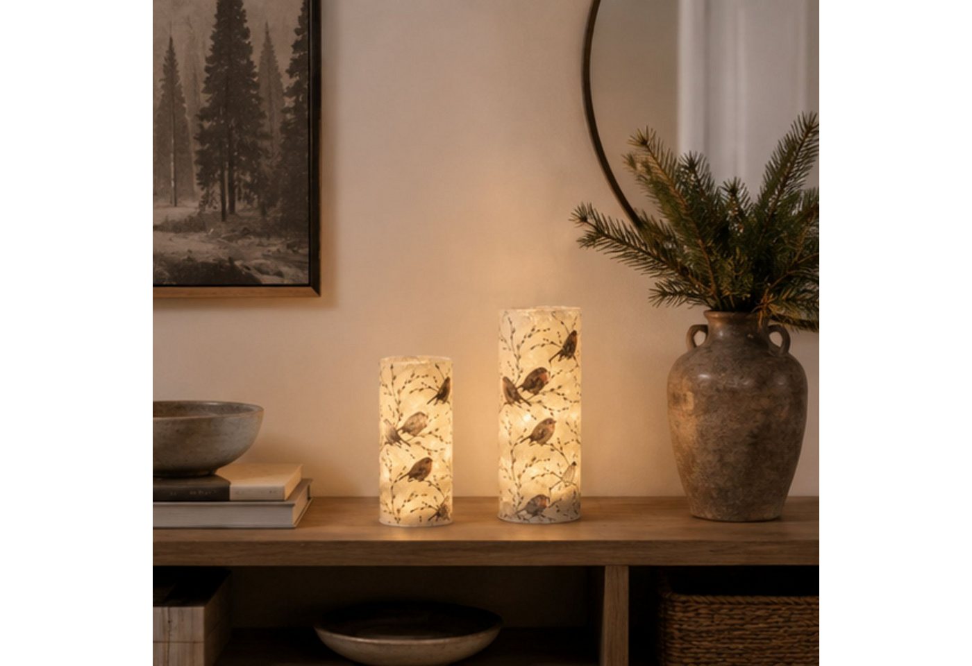 formano LED Dekolicht Winterzeit, LED, Mit Timerfunktion, Weiß, Rotkehlchen, H: 20cm Bild 4