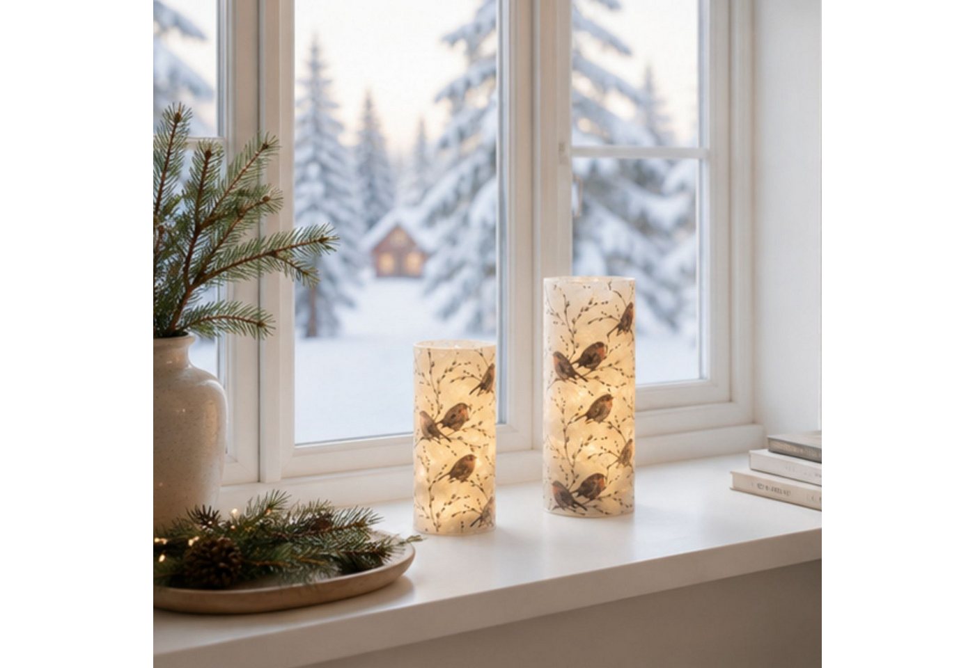 formano LED Dekolicht Winterzeit, LED, Mit Timerfunktion, Weiß, Rotkehlchen, H: 20cm Bild 5