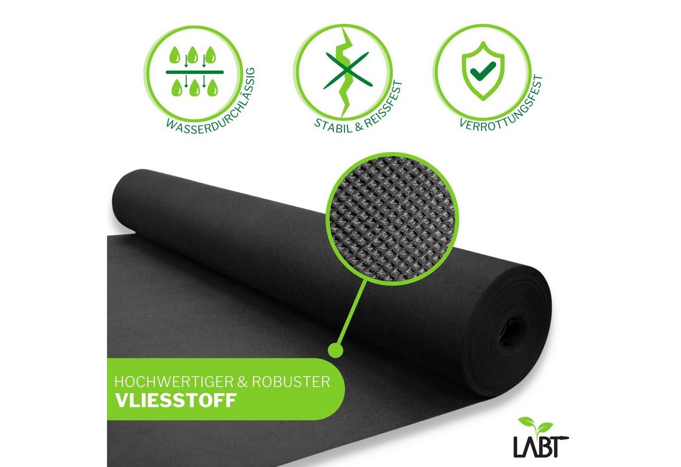 LABT Unkrautvlies Unkrautvlies LABT® Gartenvlies 1m x 20m mit Erdankern 150g/m² stark Bild 5