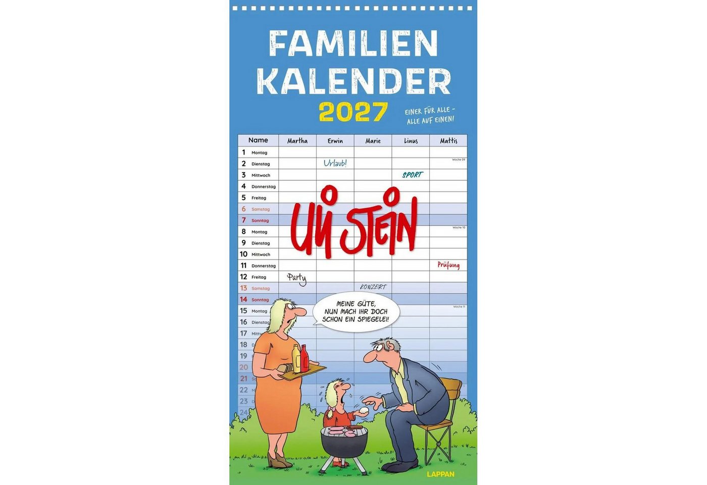 Lappan Verlag Wandkalender Uli Stein Familienkalender 2027: Familienplaner mit 5 Spalten