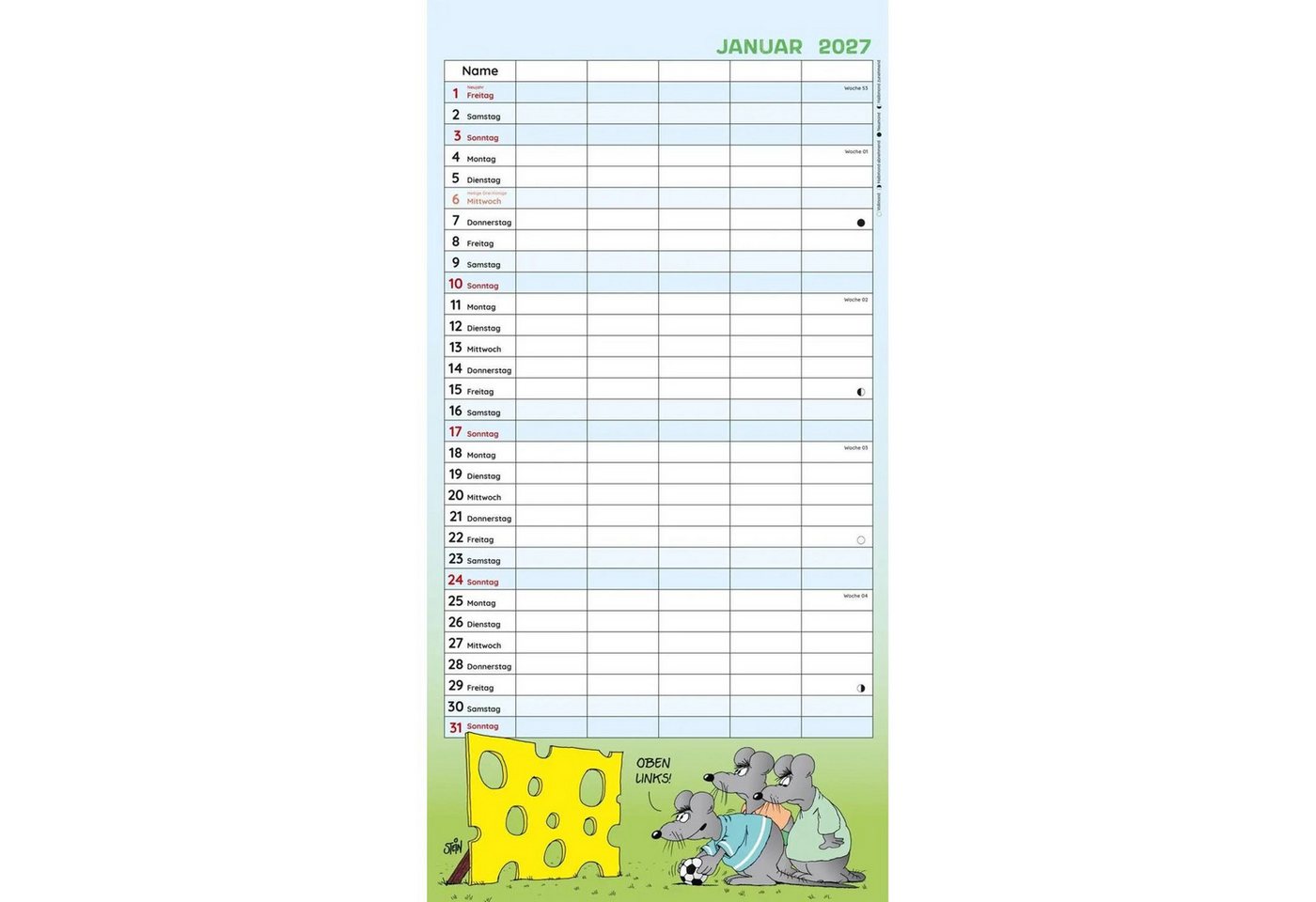 Lappan Verlag Wandkalender Uli Stein Familienkalender 2027: Familienplaner mit 5 Spalten Bild 2