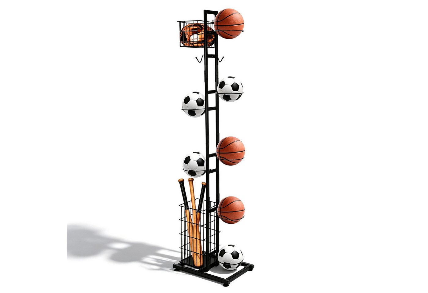 BlingBin Mehrzweckregal Ballständer 155 cm, Sportgerätehalter für 7 Bälle und Schläger, Ballaufbewahrung 1-tlg., Sportgeräte organizer, Basketball Aufbewahrungsregal, Abnehmbare Bild 5