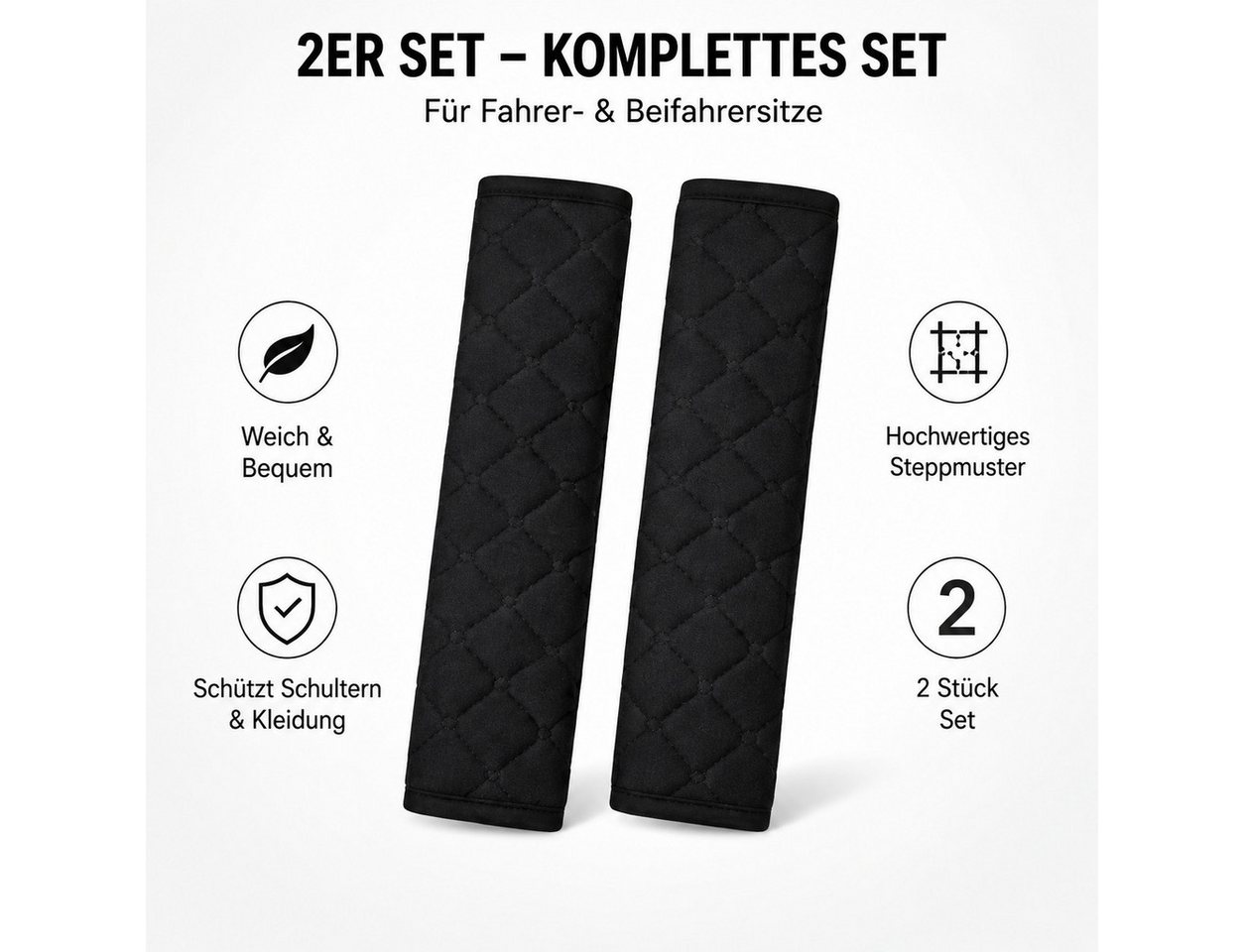 XEOOCE Sitzkissen Sicherheitsgurt-Schoner, weich gepolstert, 2 Stück, Schwarz, Weich gepolstert, druckentlastend, kratzfest, maschinenwaschbar