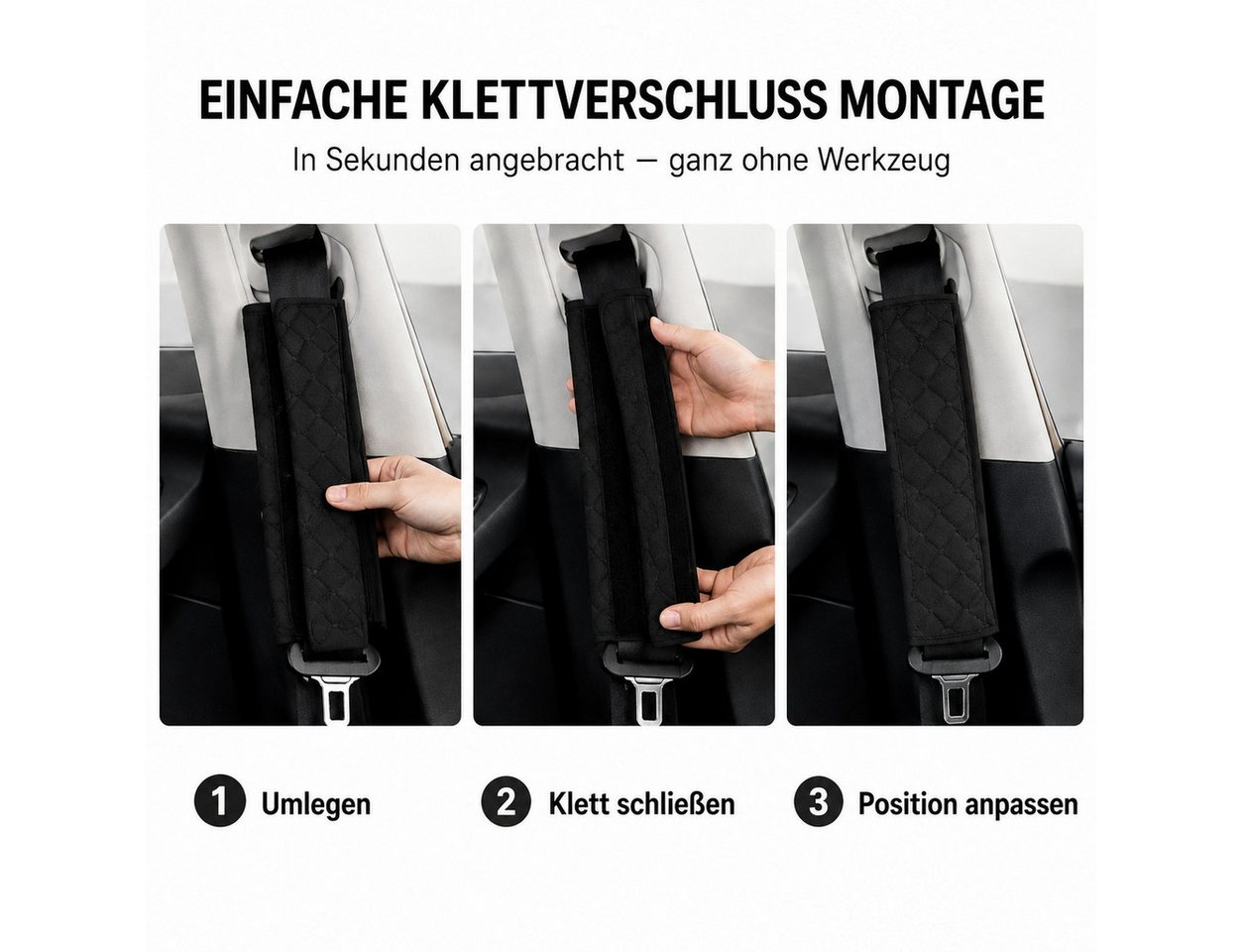 XEOOCE Sitzkissen Sicherheitsgurt-Schoner, weich gepolstert, 2 Stück, Schwarz, Weich gepolstert, druckentlastend, kratzfest, maschinenwaschbar Bild 3