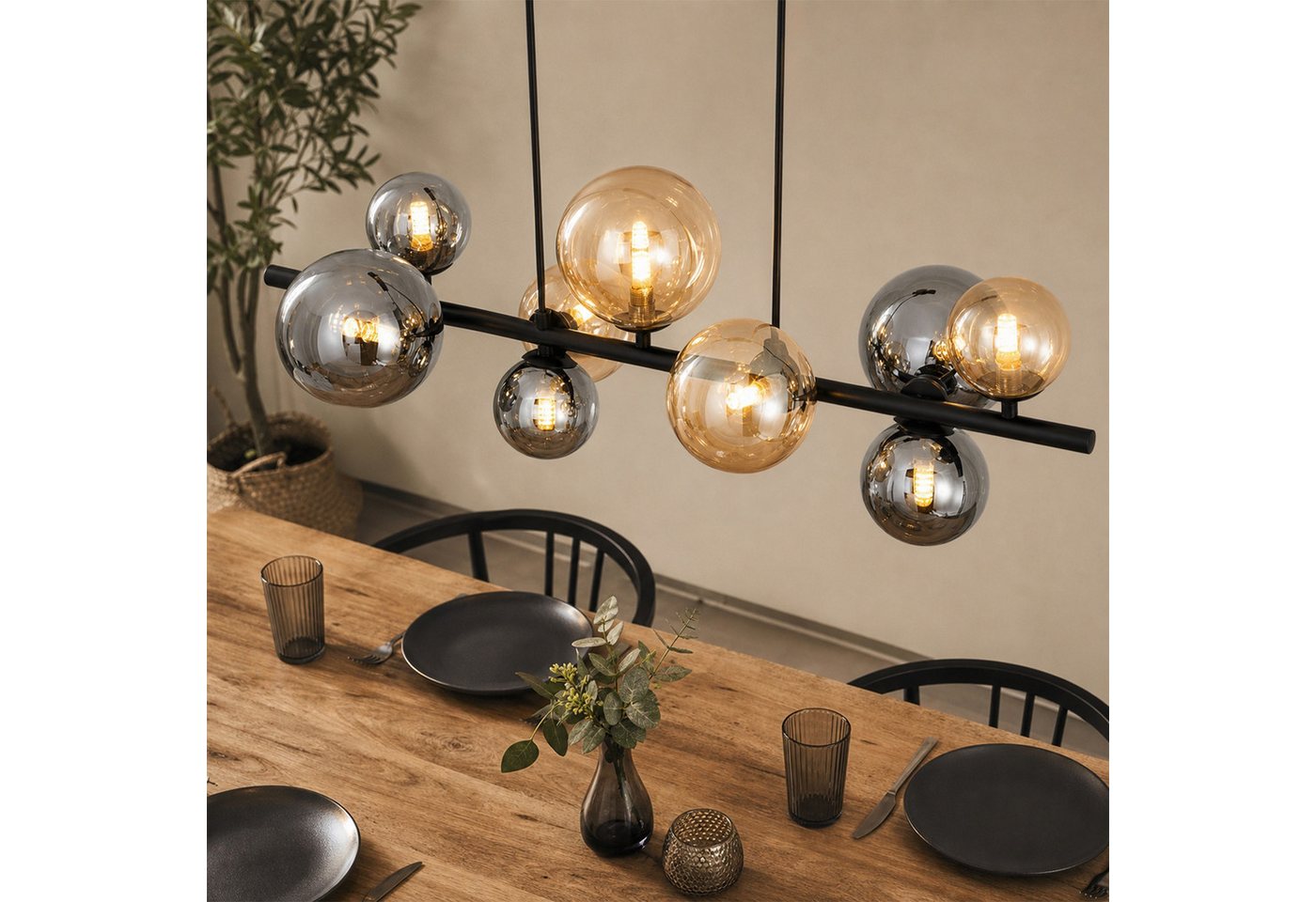 Nettlife Pendelleuchte Esstisch 10flammig Glas Schwarz Modern Hängelampe G9, ohne Leuchtmittel, für Esszimmer Wohnzimmer Schlafzimmer Kronleuchter Bild 2