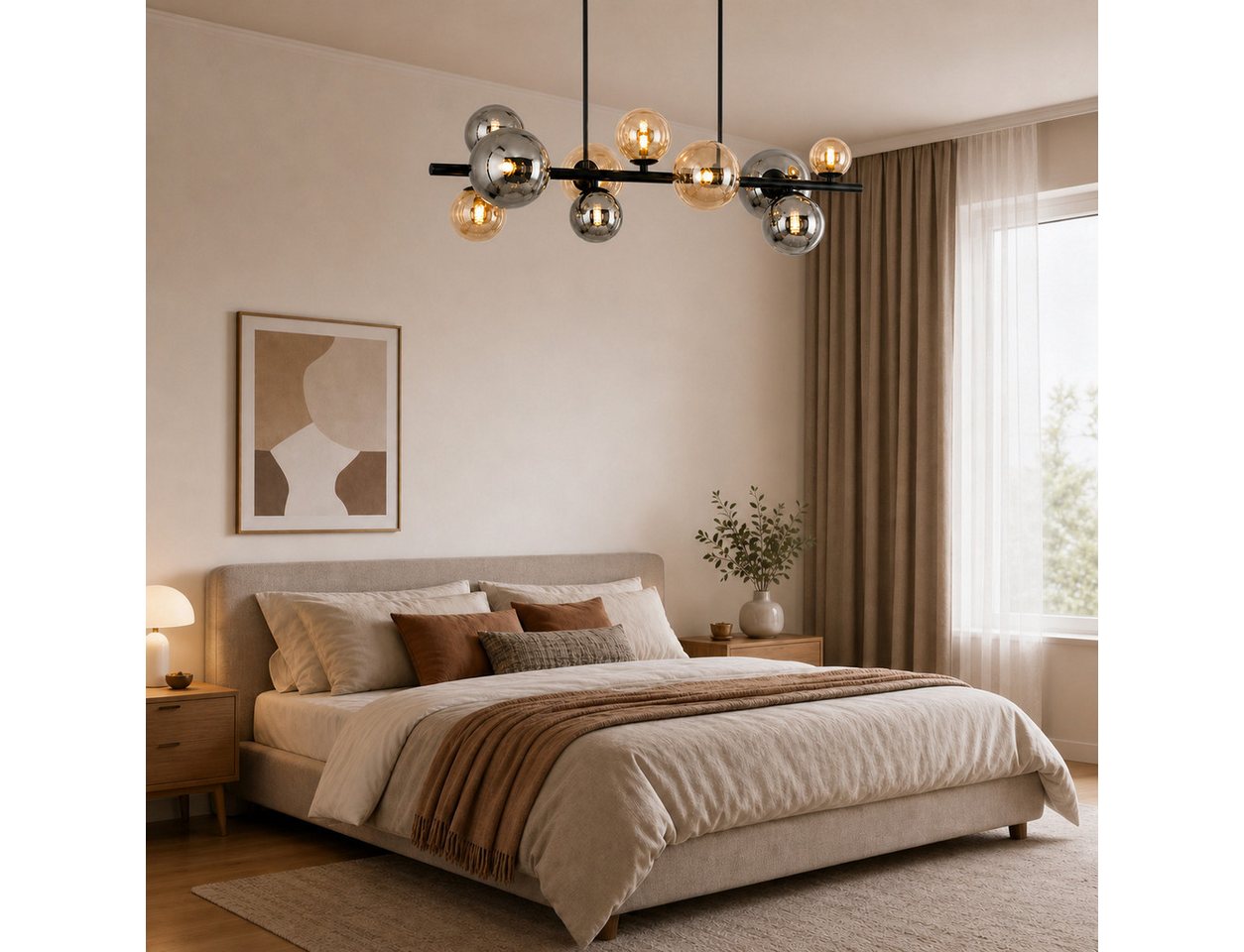 Nettlife Pendelleuchte Esstisch 10flammig Glas Schwarz Modern Hängelampe G9, ohne Leuchtmittel, für Esszimmer Wohnzimmer Schlafzimmer Kronleuchter Bild 3