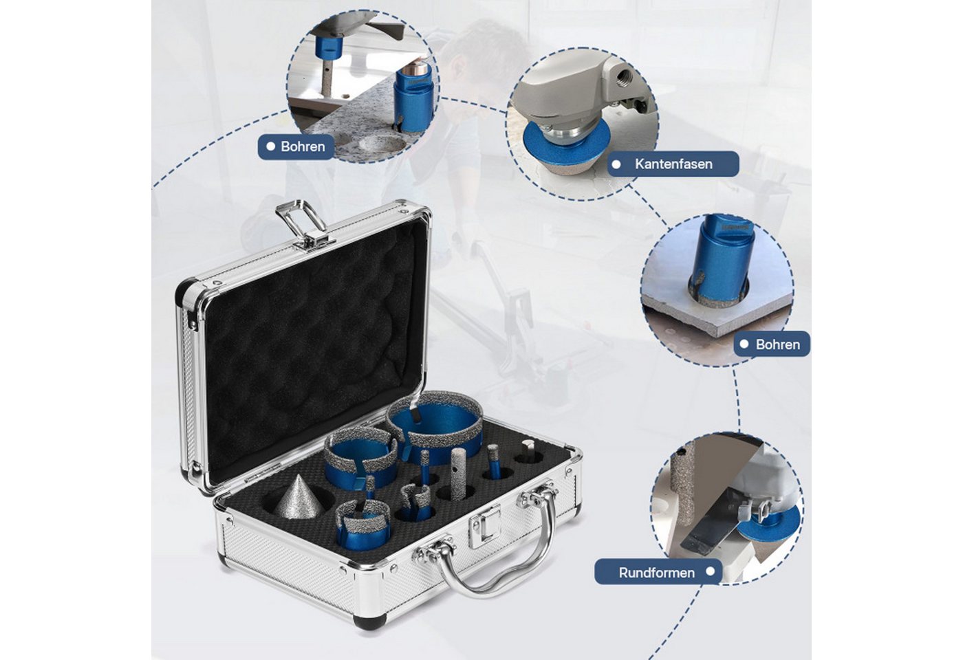 i@home Lochsäge Diamantfliesen-Lochöffner-Set, Packung Set, Diamant-Kernbohrer für Keramikfliesen